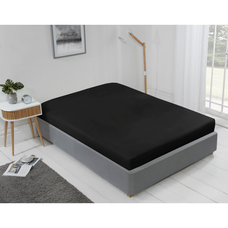 Kirke Flannel Fitted Sheet, Single (3'), Black