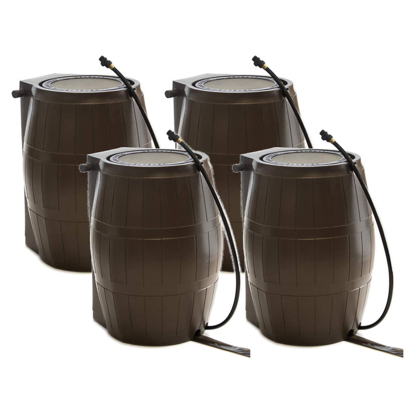 FCMP Outdoor 45 Gallons Plastic Rain Barrel and Hose