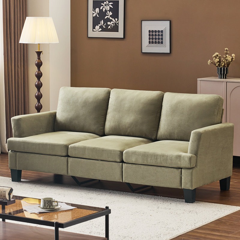 83.5" Upholstered Square Arm Suede Sofa, Brown