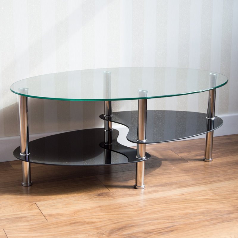 Cara Solid Coffee Table with Storage, Clear / Black