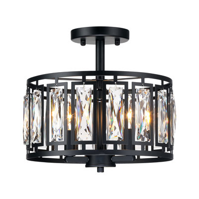 Plafonnier semi-encastré moderne en cristal noir à 3 lumières, plafonnier près du plafond