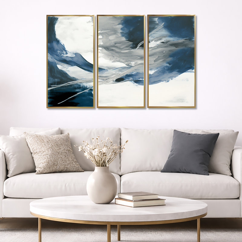 «Feeling Honolulu Blue X» - impression de 3 pièces, Toile avec cadre doré, H 20 po x l 36 po x P 1 po
