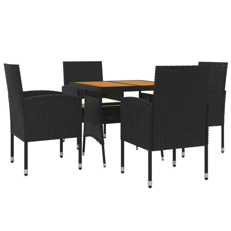 Naquin 4 - Person Acacia Patio Dining Set with Rectangular Table , Cushions Included, Black, Ivory