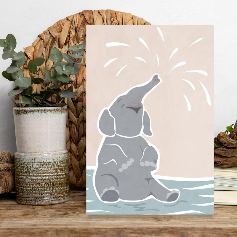 Cute scandi elephant children's art Contemporary Elephant Nature Wildlife Wall Art Print 1 Piece Wrapped Canvas Wall Art