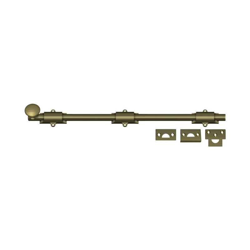 Boulon de surface 18 po Deltana 18SB5; robuste; finition laiton antique, Laiton antique, H 1,875 po x l 18,5 po x P 1,25 po