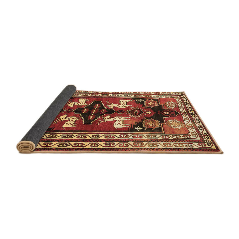 Tapis en laine / polyester tissé à la machine Southwestern en rouge / brun / noir, Rond 6 pi