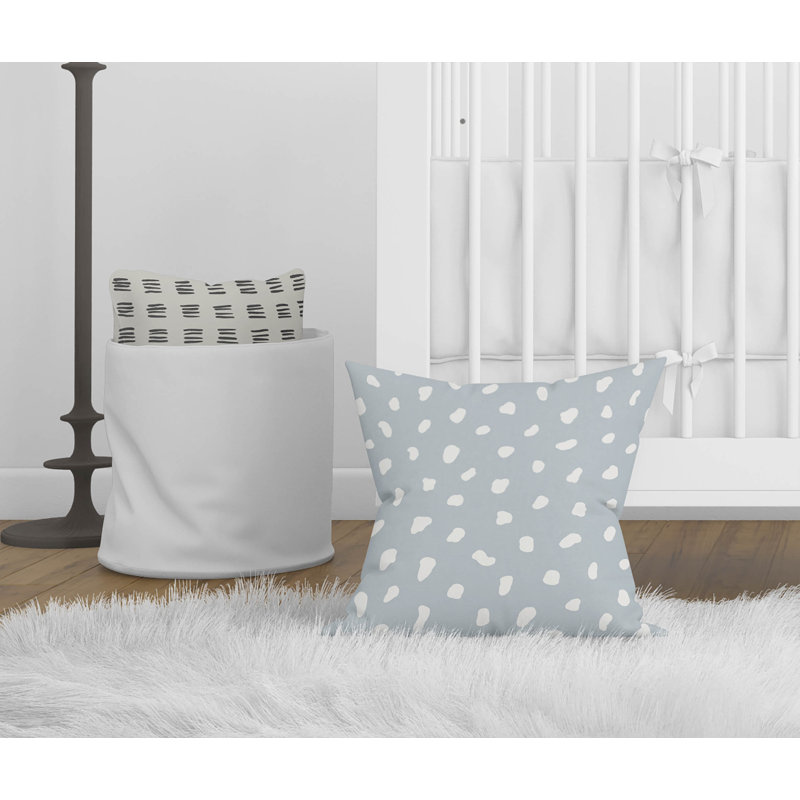 Coussin Paint Drop, H 16 po x l 16 po, Bleu ardoise / pois bleus