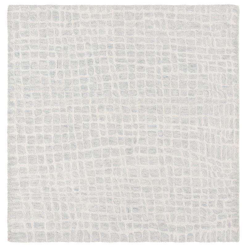 Lais Ebony Hand Tufted Wool/Cotton Checkered Rug in Ivory/Light Blue, Square 6'