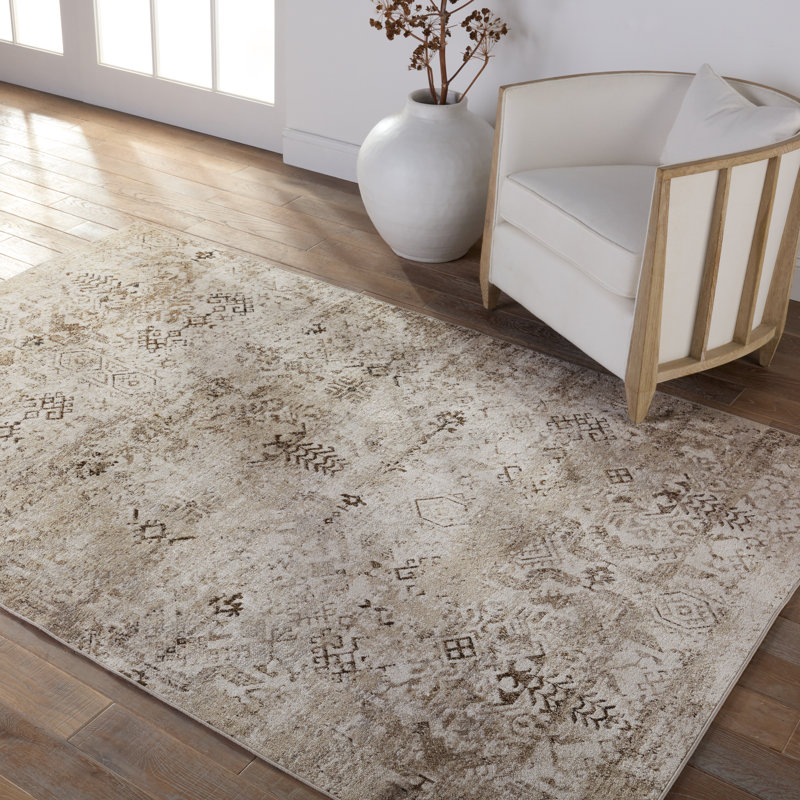 Phoebe Machine WashableGeometric Area Rug in Brown/ Cream, Rectangle 6'7" x 9'6"