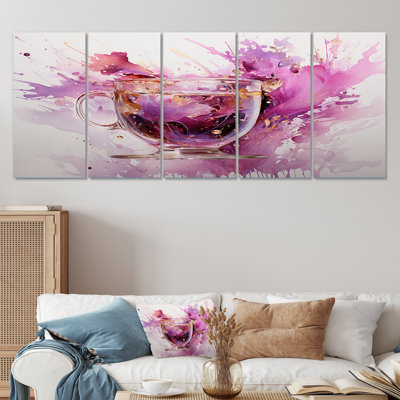 Vibrant mauve éclaboussures de vin - Vin, art mural sur toile 5 pièces