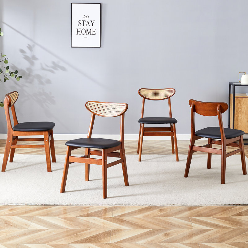 Brynia Wood & Rattan Upholstered Dining Chairs, Noyer