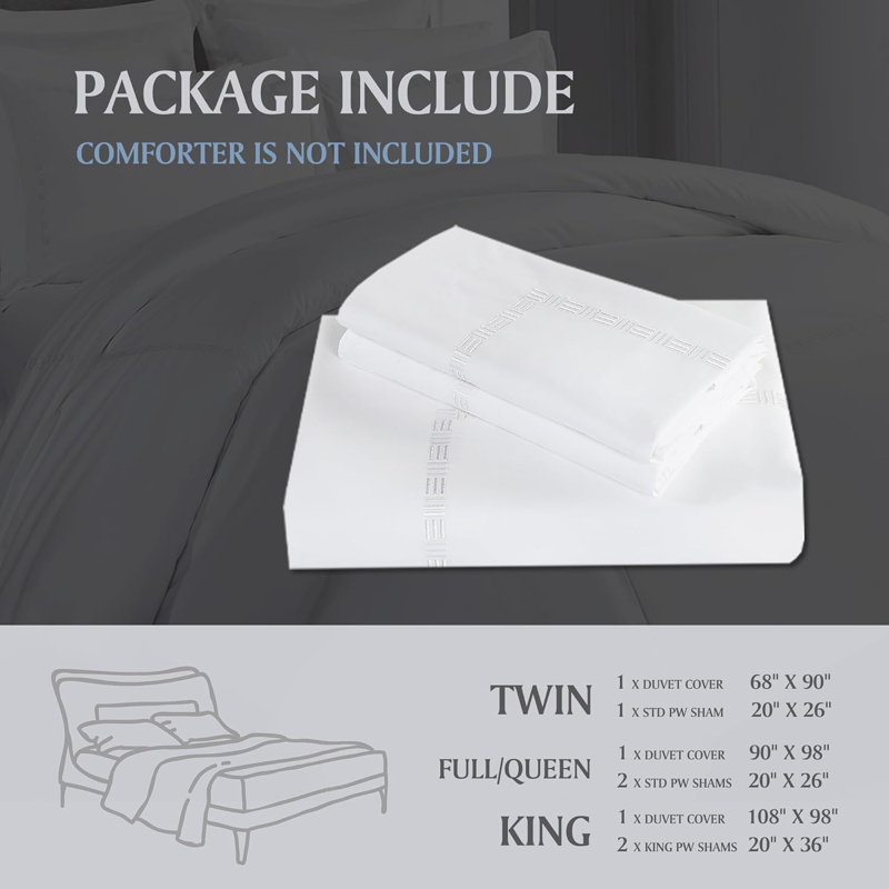 Ensemble de housse de couette brodée Hotel Grand Tencel, Housse de couette très grand + 2 très grandes ta, Blanc / taupe