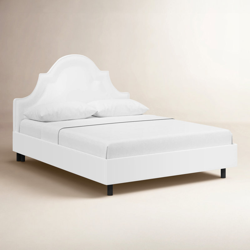 Knipe Upholstered Unfinished Scalloped Bed, Queen, White Performance Twill