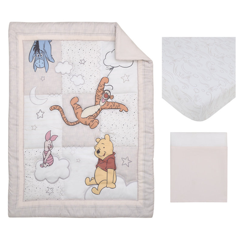 NoJo Disney Winnie the Pooh - Blustery Day Clouds with Piglet, Tigger and Eeyore 3 Piece Nursery Crib Bedding Set 
