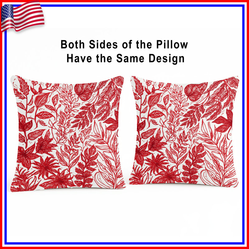 Red Botanical Illustrations Double Sided Throw Pillows, 16 x 16 inches