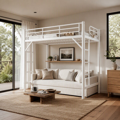 Twin Size Metal Loft Bed, Loft Bed with Easy Climbing Ladder and Guardrails