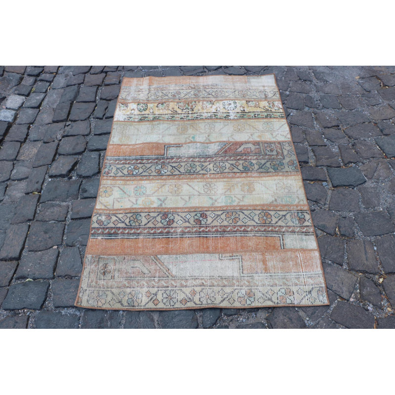 Tapis rétro orange en patchwork Oushak, parfait pour le vestibule