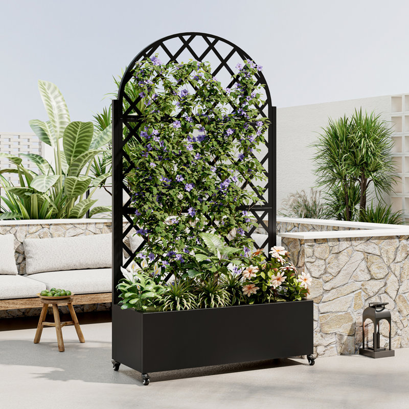 Boîte à fleurs ronde en métal avec treillis