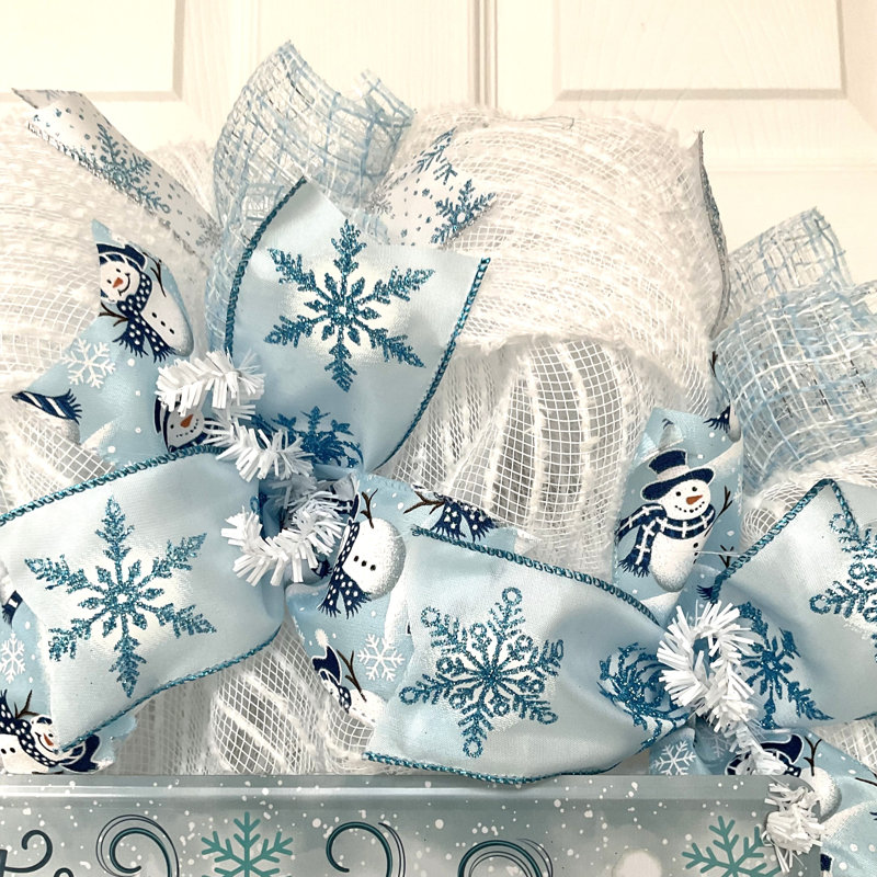 Winter Fresh Flurries Holiday Wreath Handmade Deco Mesh