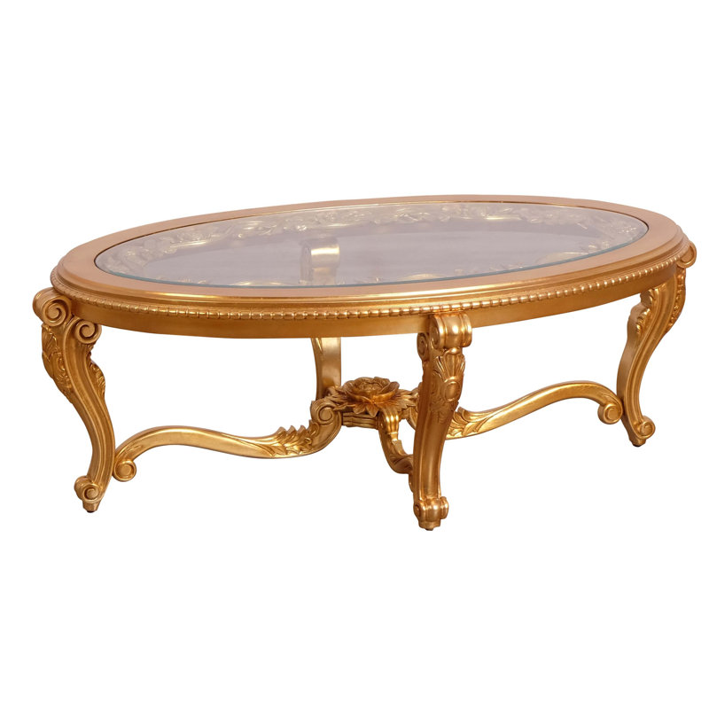 Veronica Coffee Table, Antique Dark Gold Leaf/Clear