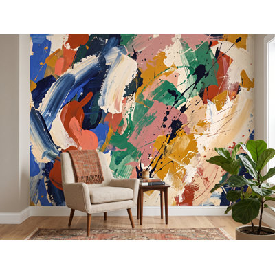 Papier peint abstrait abstrait, art mural moderne, papier peint coup de pinceau audacieux, décor contemporain maximaliste, mur décoratif coloré 1233DRS