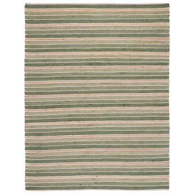 Tapis rayé vert / naturel en jute / coton / laine tissé à la main Geissler