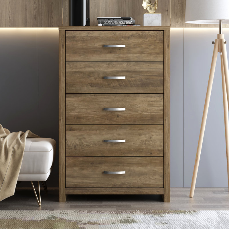 Aimaan 5 Drawer 29.6"W Dresser, Knotty Oak