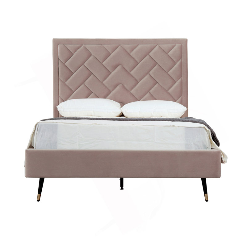 Lit tapissier en velours Crosby, Double, Rosé