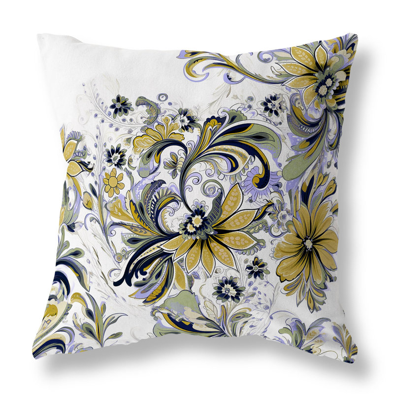 Coussin Wild Flora, H 16 po x l 16 po, Motif floral bleu / vert