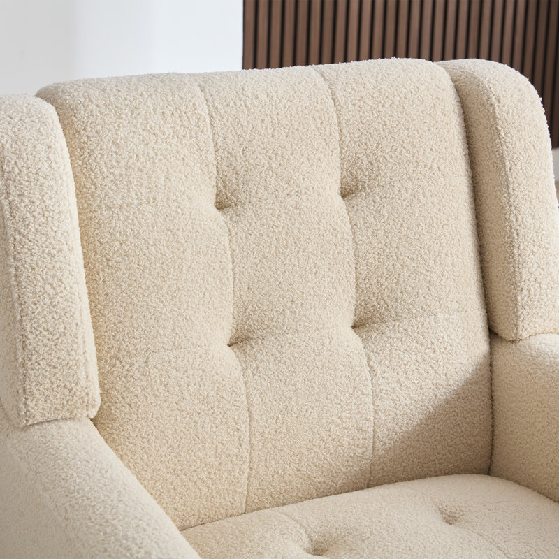Ensemble de 2 fauteuils capitonnés rembourrés à dossier large, Beige bouclé