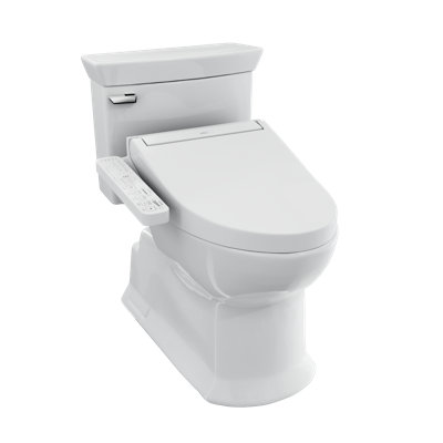 Toilette allongée à hauteur universelle 1,28 GPF TOTO® WASHLET® + Soirée® avec siège de bidet en coton blanc