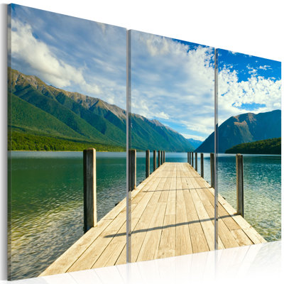'A Pier On The Lake' - 3 Piece No Frame Print on Canvas