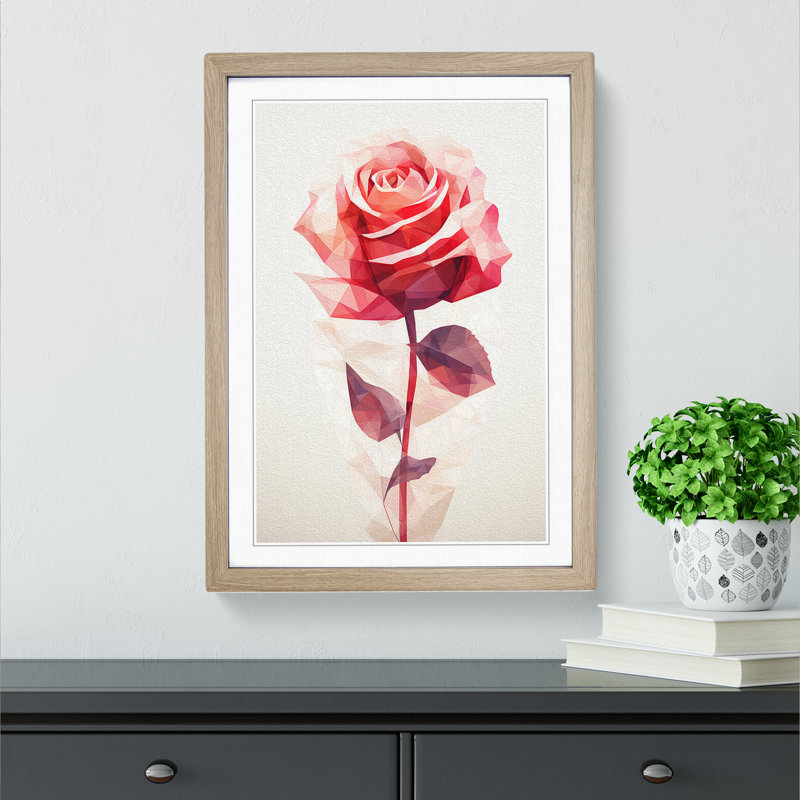 Rose Geometric - Single Picture Frame Print on Wood, 64cm H x 46cm W x 2cm D, Oak