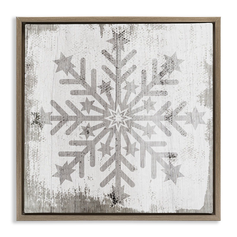 Winter Snowflake Distressed Pattern, 18" H x 18" W, Montalcino Elm Floater Frame