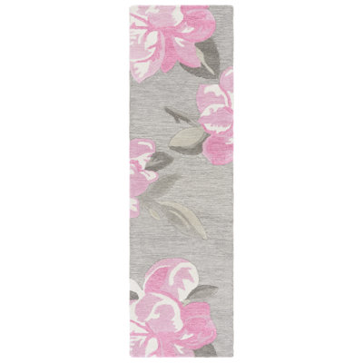 Jardin 403 Hand Tufted Wool/Cotton Floral Rug in Gray/Pink