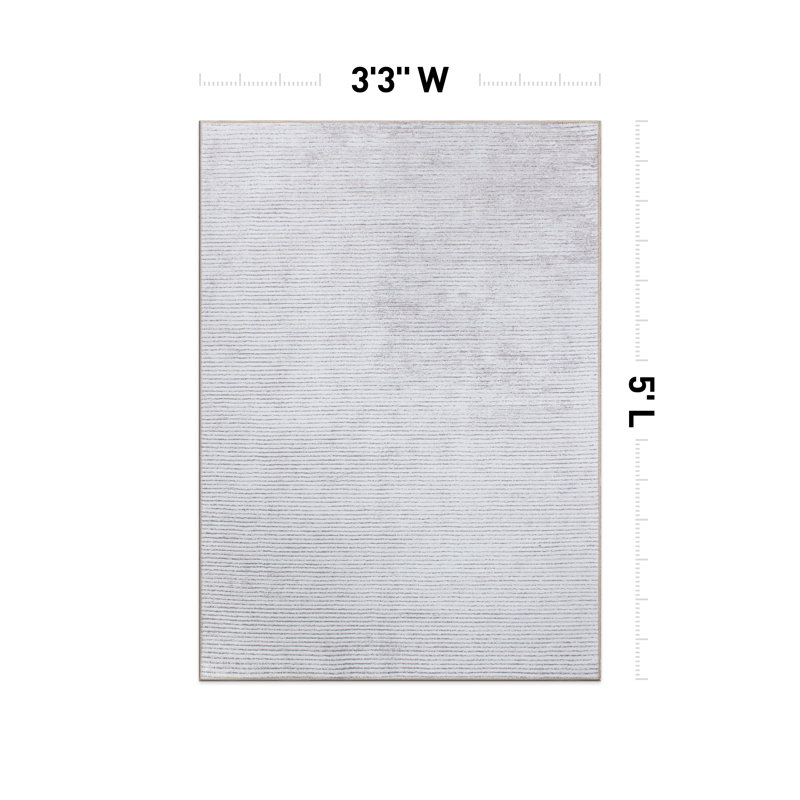 Tapis ivoire / gris à rayures tissées à plat lavable à la machine Cinderford, Rectangle 3 pi 4 po x 5 pi