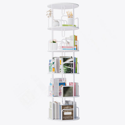 Tour à bibliothèque pivotante à 360 degrés à 5 niveaux avec conception peu encombrante et fonctionnalité de plateau tournant lisse pour l'organisation à la maison.