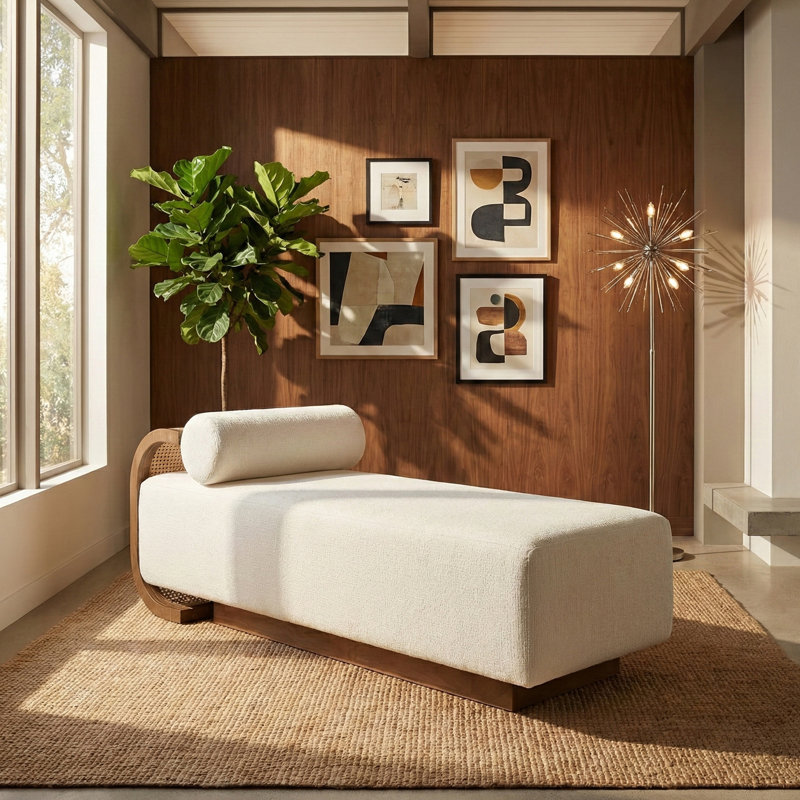 Chaise rembourrée Zephyr, Tissu crème texturé en lin, Brun noyer