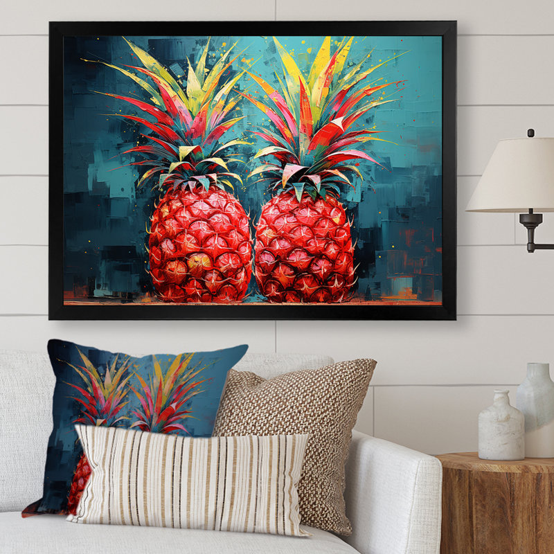 «Sunny Pop Pineapple Serenade - Pineapples», reproduction d'art sur toile, Cadre photo noir simple