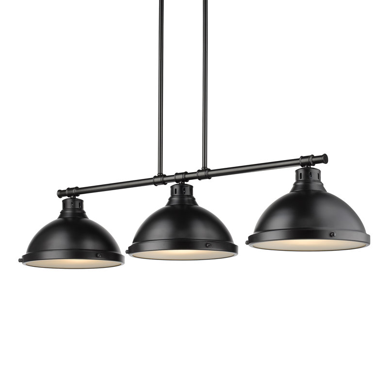 Luminaire suspendu en forme de dôme à 3 lumières pour îlot de cuisine Drakeford, Matte Black, Noir mat