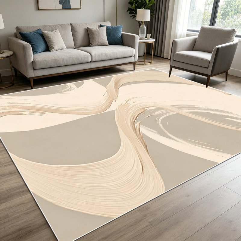 1PC Neutral Beige Abstract Wavy Brush Stroke Oil Painting area rugs for Living Room, Soft and Comfortable, Suitable for all seasons, easy-to-maintain, machine washable Indoor floor mat, Under Table Farmhouse suitable for dining table, bedroom,