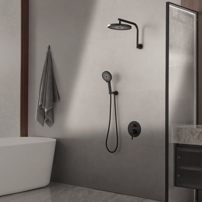 Black Round Single-Handle Three-Spray Shower Head, Round High-Pressure Shower Faucet, Matte Finish (Includes Valve)