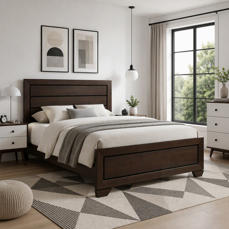 Lit à panneaux couleur cacao foncé, alliant design audacieux et savoir-faire exceptionnel pour une pièce maîtresse saisissante dans la chambre.