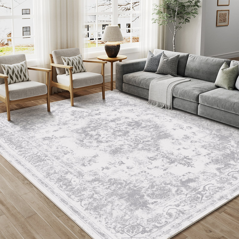 Tapis gris élégant et moderne tissé à la machine, Rectangulaire 3 pi x 5 pi