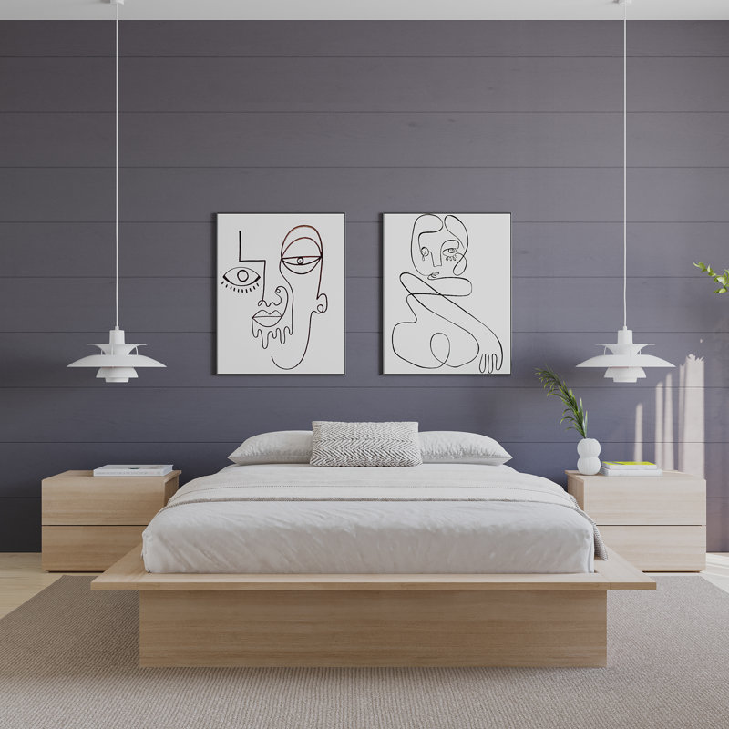 Base de lit plateforme Botyu, Beige, Grand lit