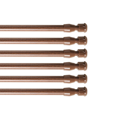 Adjustable Spring Tension Rod,1/2" Diameter,Steel Tube,6-Pack，Wood Colour,20-35"