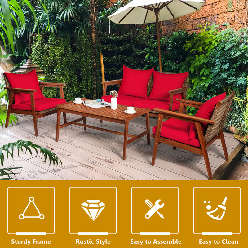Banna Acacia 8 - Person Patio Conversation Set with Cushions, Red