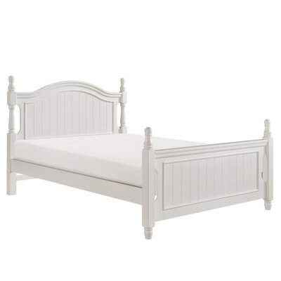 Lit double en bois blanc pour chambre à coucher traditionnelle avec repose-pieds et lattes