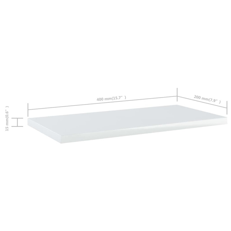 Tablettes flottantes étagères murales, Blanc très luisant, H 0,6 po x l 15,7 po x P 7,9 po
