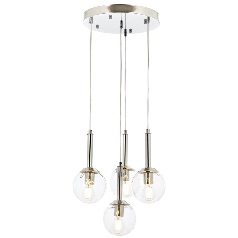 Lustre de style scandinave, finition chromée, 35,4 x 15,7 pouces | Corps en métal avec capuchon en verre | 4 x douilles E27 (6 W maximum), indice de protection IP20 | Éclairage élégant pour décoration intérieure moderne, parfait pour le salon et la salle à manger